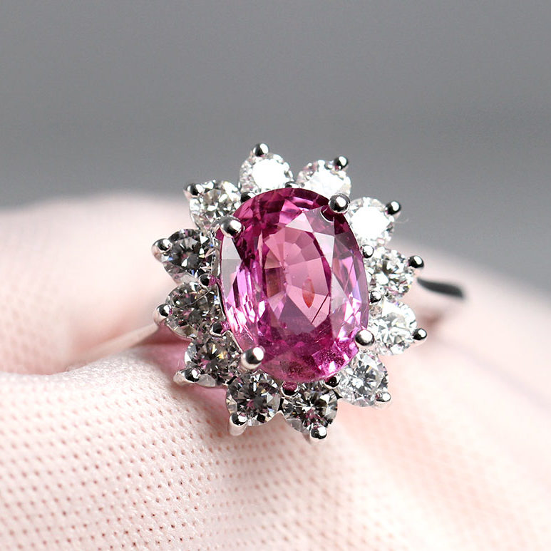 3.08 Pink Sapphire & Diamond Engagement Ring in Platinum - Filigree Jewelers