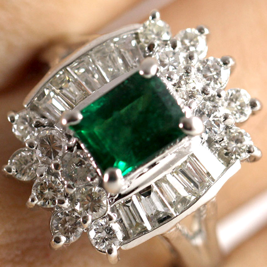 Vintage Natural Emerald & 1.17CTW Diamond 18K White Gold Ring - Diamond ...