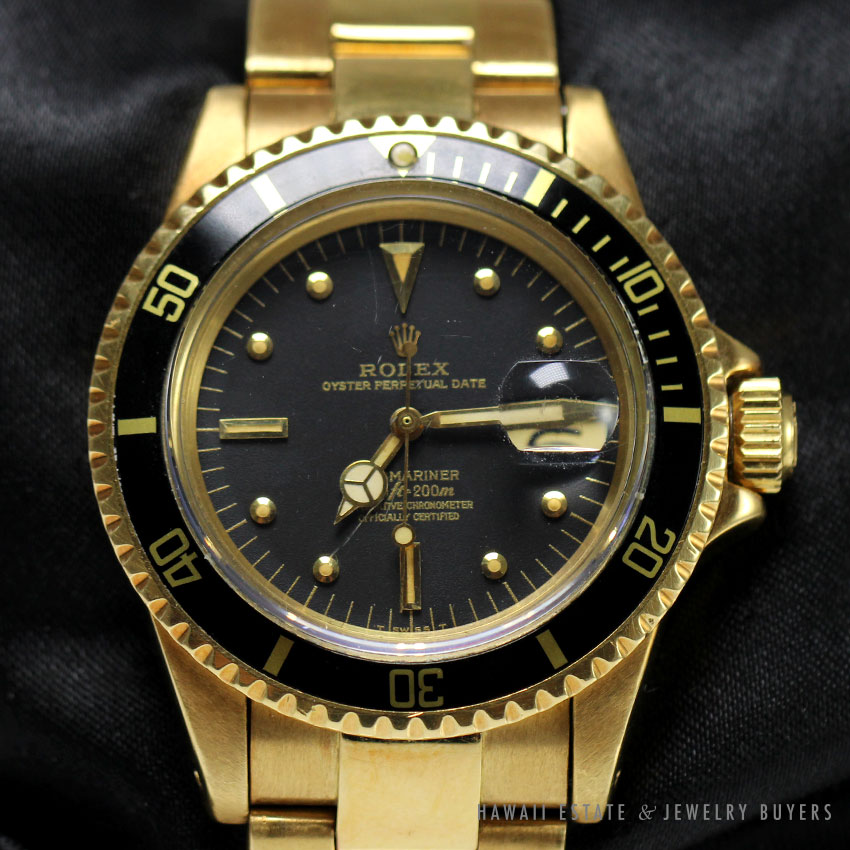 Rare Rolex 1680 Black Nipple Dial 18K Yellow Bracelet Watch Diamond Guy Hawaii