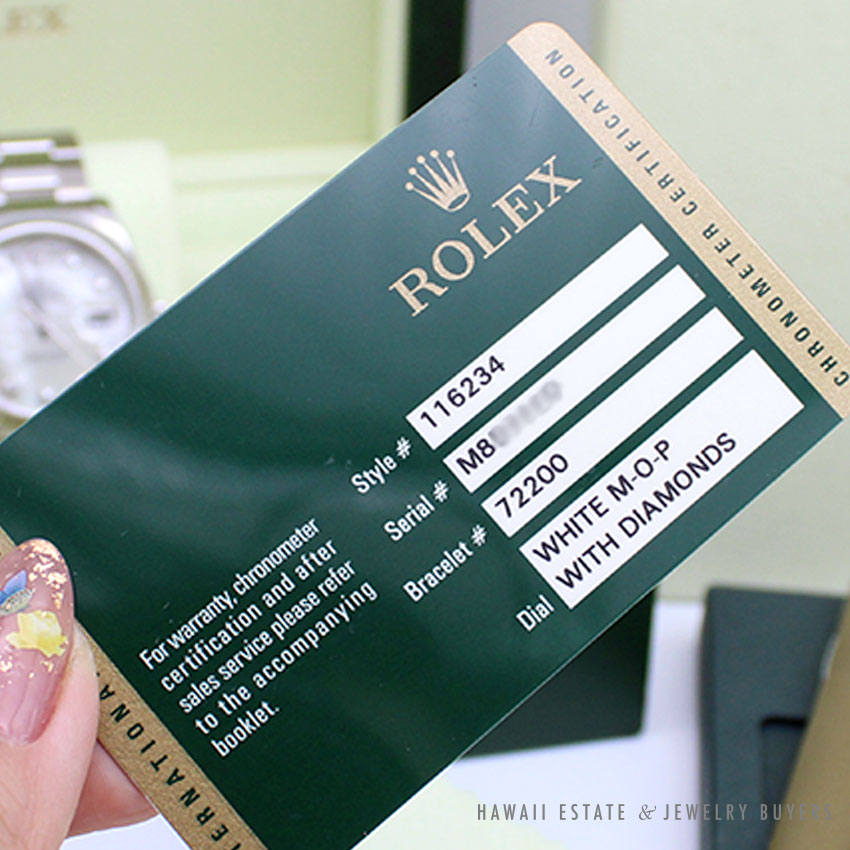 Rolex Datejust 36mm Mother Of Pearl Diamond Ss Oyster Watch W Box Accs Diamond Guy Hawaii